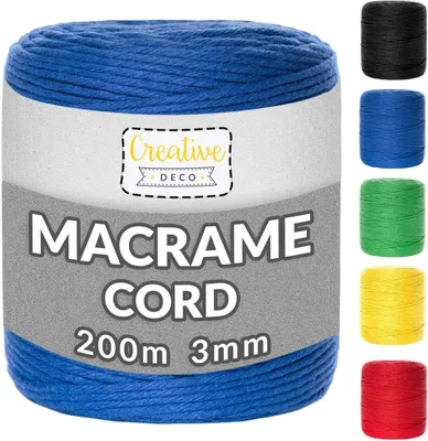 Zdjęcie produktu dla Creative Deco  Sznurek do makramy bawełniany 2-3 mm 200 m | Niebieski | sznurek z 15 nitek | do dekoracji, prac artystycznych, pakowania prezentów