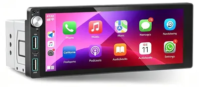 Zdjęcie produktu dla Radio samochodowe 1-DIN z ekranem dotykowym 6,9 cala - obsługa CarPlay i Android Auto bezprzewodowo, Bluetooth, FM, AM, RDS