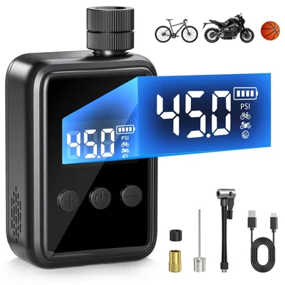 Obrázok produktu pre Mini cyklistická pumpa – Elektrická vzduchová pumpa – Digitálny LCD manometer – 120 PSI – Integrovaná batéria 500 mAh – Nabíjanie cez USB-C – Ultrakompaktná