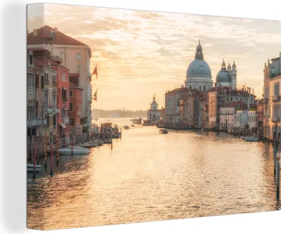 Produktbild von OneMillionCanvasses® - Leinwandbilder - 140x90 cm, Gondeln in Venedig im Morgenlicht, Wandbilder Kunstdruck Wanddekoration - Foto auf Leinwand - Gemälde auf Holzrahmen
