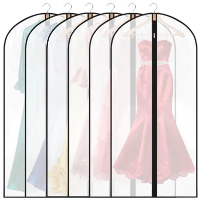 Image de 6 housses à vêtements 60 x 120 cm, housses transparentes en PEVA, housses anti-poussière avec fermeture à glissière, housses à suspendre pour costumes, chemises, manteaux d'hiver et vestes