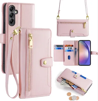 Produktbild von Handykette Samsung Hülle mit Band Handyhülle Kartenfächer Kunstleder Umhängetasche Galaxy A34 Rosa