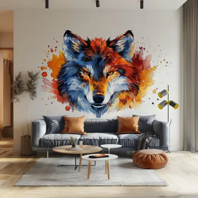 Produktbild von Decords Wandtattoo – Wolfsgesicht in leuchtender Aquarelloptik, 200 cm