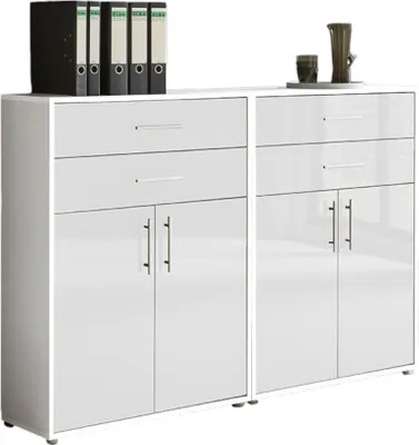 Produktbild von Aktenschrank TABOR 17 in weiß / weiß Hochglanz, Schrankwand, Büroschrank, Metallgriffe