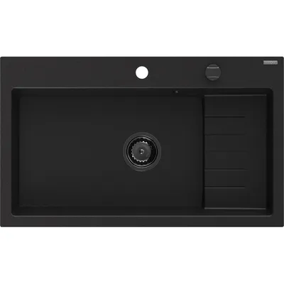 Zdjęcie produktu dla Mexen Omar zlewozmywak granitowy 1-komorowy 800 x 480 mm, czarny, syfon czarny - 6520801005-77-B
