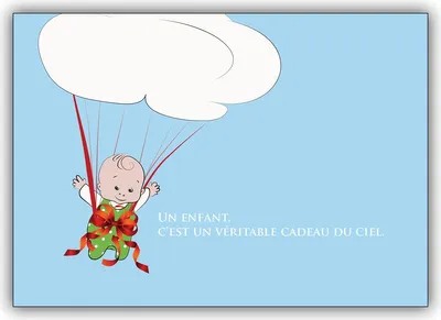 Produktbild von Französische Babykarte mit Fallschirm Baby und Wolke: Un enfant, c’est un …