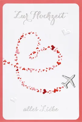 Produktbild von Hochzeit Karte mit Umschlag, unverpackt, Herzen Flugzeug alles Liebe