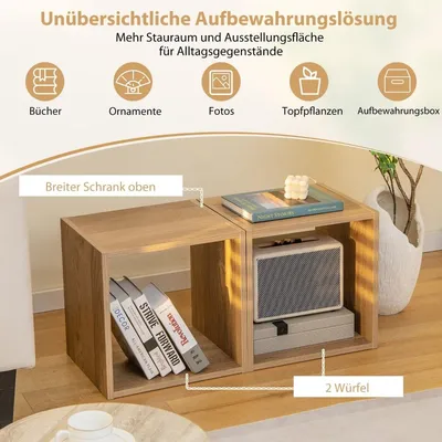 Produktbild von Stapelbare Würfelregale aus Holz, 2-teiliges Set, offene Aufbewahrung