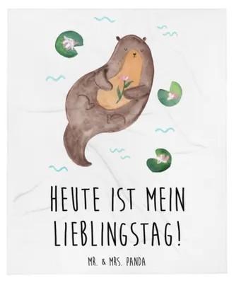 Produktbild von Mr. & Mrs. Panda Decke Otter Seerose - Weiß - Geschenk, Bettdecke, Wohndecke, Bettüberwurf, Fluss, Lieblingstag, Seeotter, Wasser, Tagesdecke, Kuscheldecke