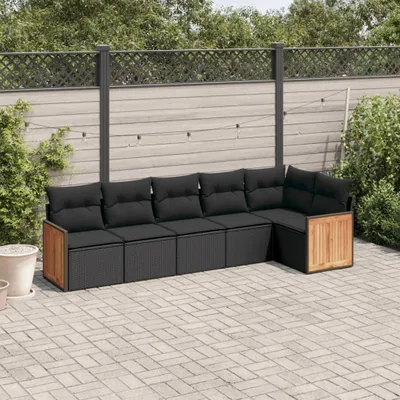 Produktbild von 6-tlg. Garten-Sofagarnitur - mit Kissen Schwarz Poly Rattan - Gartenmöbelset 3227665