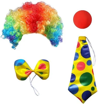 Productafbeelding van Clownkostuum Kind - 4-delige Set - Neus - Vlinderdas - Regenboogpruik - Aankleden voor Halloween/Carnaval - Clownset