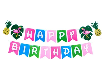 Produktbild von Oblique Unique Happy Birthday Girlande Wimpel Banner Filz Flamingos + Ananas Sommer Kinder Geburtstag Party - bunt