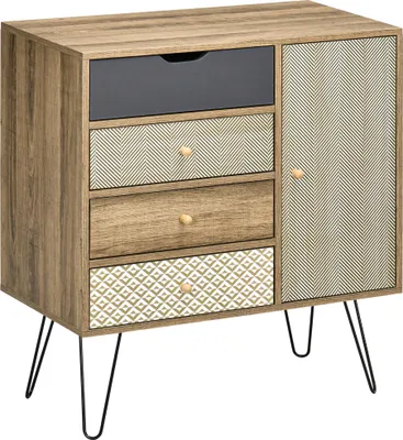 Produktbild von Kommode im Boho-Stil mit 4 Schubladen, Holzkommode mit Metallbeinen fš¹r Wohn- oder Schlafzimmer, 79 x 39 x 86 cm, Braun