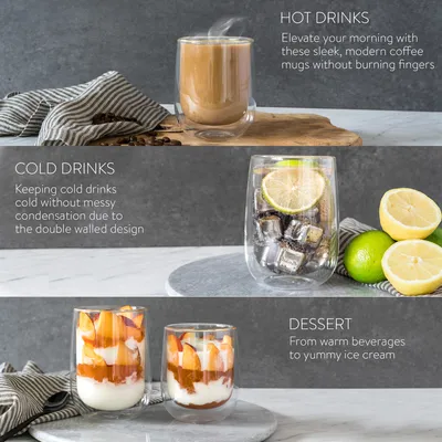 Produktbild von Navaris 4x doppelwandige Gläser 450ml - Thermogläser für Cappuccino Latte Macchiato Tee Wasser Cola Cocktails - 4er Set Kaffeegläser Borosilikat