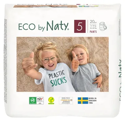 Obrázok produktu pre Eco by Naty, Ekologiczne pieluszki, rozmiar 5, waga 12-18kg, 20 sztuk (PRODUKT Z NIEMIEC)