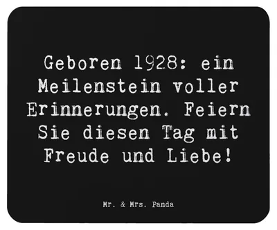 Produktbild von Mr. & Mrs. Panda Mauspad Spruch 1928 Geburtstag - Schwarz - Geschenk, mousematte, Jubiläum, feiern, Geboren am, Geburtstagsgeschenk, Mousepad, pc, Mouse Pad, Liebe
