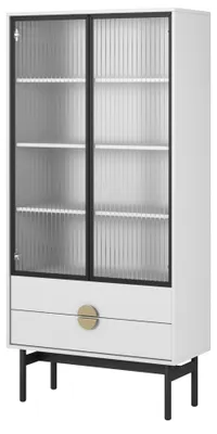 Produktbild von Selsey Stoon II - Vitrine mit 3 Regalböden und 2 Schubladen, Weiß, 175 cm