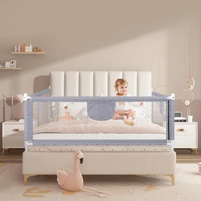 Produktbild von Höhenverstellbares Bettgitter für Kleinkinder – Rausfallschutz für Baby- und Kinderbetten, grau, 1,8 m