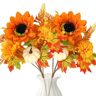 2 Kunstblumensträuße Herbstdeko mit Sonnenblumen und Ahornblättern
