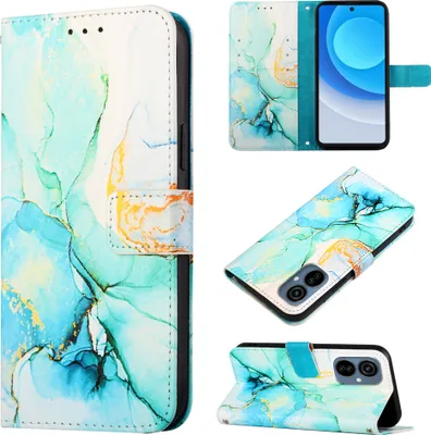Produktbild von Tecno Camon 19 Neo Hülle, Marmor Motiv Kunstleder Tasche Wallet Kartenfächer mit Standfunktion Klapp Schutzhülle für Tecno Camon 19 Neo Grün