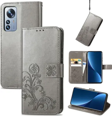 Produktbild von König Design Hülle kompatibel mit Xiaomi 12 Pro Kunstleder Handyhülle - Handy Case Grau
