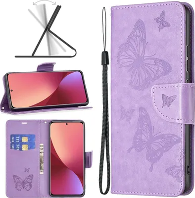 Produktbild von Mobigear Butterfly  Xiaomi 12 Hülle Klapphülle Geldbörse - Lila