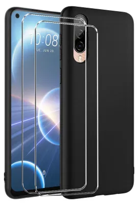 Obrázek produktu pro sada ochranných krytů 2v1 pro HTC U23 Pro se skládá z 2x ochranného skla 9H a 1x silikonového pouzdra - kryt v černé barvě