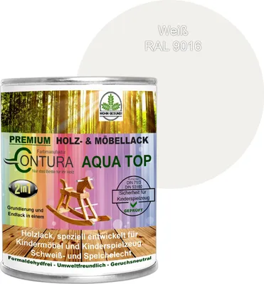Produktbild von Contura 750ml. Möbellack Lack für Kinderspielzeug Buntlack DIN EN71/3 Buntlack Holzlack - RAL 9016 Weiß