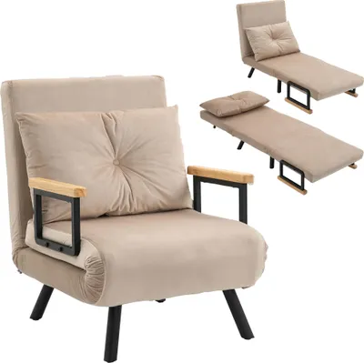 Image de HOMCOM Fauteuil convertible 1 place chauffeuse 4 en 1 canapé convertible fauteuil lit avec dossier réglable en 5 positions, coussin inclus, canapé-lit 1 place pour invités, salon, charge 120 kg beige