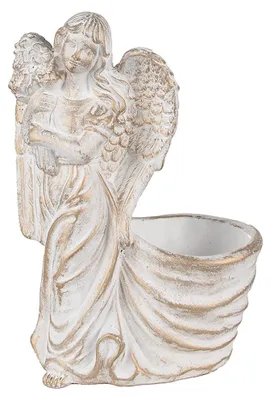 Produktbild von Clayre & Eef Blumentopf Engel 22x13x30 cm Weiß Stein