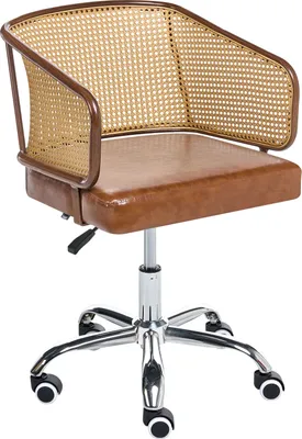 Produktbild von BELIANI Schreibtischstuhl Braun Kunstleder Polyrattan Wiener Geflecht Rückenlehne Höhenverstellbar Drehbar Armlehnen Retro Stil Bürostuhl Home Office