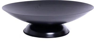 A black metal fire pit on a white background.
