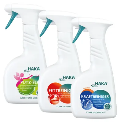 Produktbild von HAKA Set Sprühtrio mit Putz-Elfe, Kraftreiniger & Fettreiniger