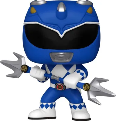 A Funko Pop! figure of the Blue Ranger from Mighty Morphin Power Rangers.