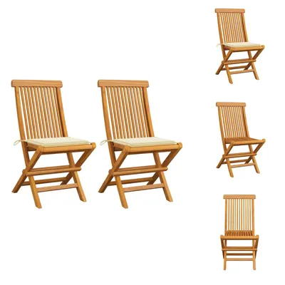 Produktbild von vidaXL Gartenstühle mit Cremeweißen Kissen 2 Stk. Massivholz Teak -  Gartenstühle