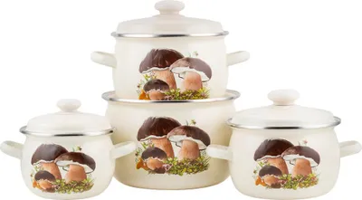 Produktbild von 8-teiliges Kochgeschirrset aus Emaille Topfset Induktion Kochtopfset Töpfe Set Pilze