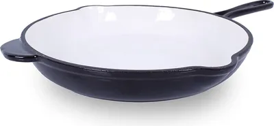 Produktbild von Echtwerk Bratpfanne Gusseisen Emaille-Beschichtung Gusseisenpfanne mit zwei Griffen Creme, Ø 26,5 cm,, Farbe:Schwarz