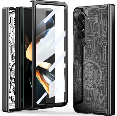 Produktbild von Hülle für Samsung Galaxy Z Fold 5 Luxus Galvanisierte Charnierschutz Transparent Schutzhülle mit Displayschutzfolie Schwarz