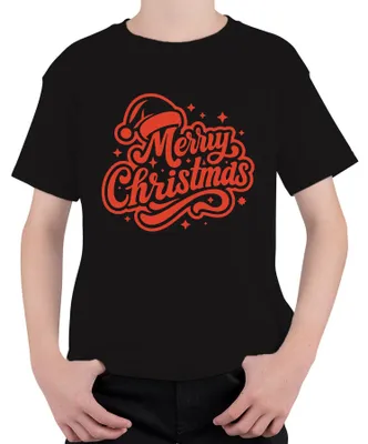 Produktbild von Merry Christmas Weihnachten Geschenk Santa Hat Sterne Vintage Uni Kinder T-Shirt, Schwarz, 128