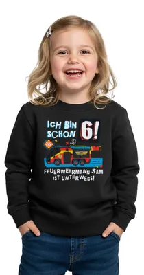 Produktbild von Spreadshirt Feuerwehrmann Sam Geburtstagsdesign 6 Jahre Kinder Premium Pullover, 146/152 (10 Jahre), Schwarz