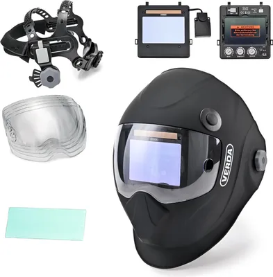Produktbild von Verda Automatik-Schweißhelm Automatische Verdunkelung + Solarzellen + 6x Vorsatzscheiben Schweißschirm mit großem Sichtfeld, für MIG MAG WIG und Licht