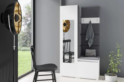 Produktbild von Garderoben-Set "Iga", Moderner Kleiderschrank mit Polsterplatten und Schuhschrank – Ideal für Flur und Eingangsbereich (Weiß, Trinity 16)