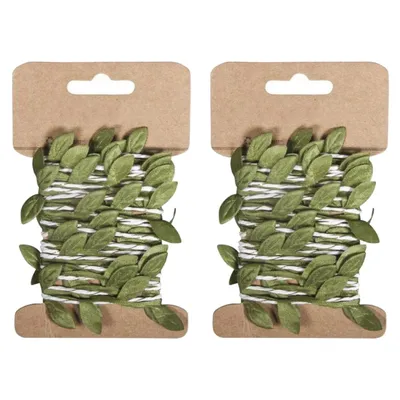 Image de 2 guirlandes de feuilles vertes en papier de 2 m