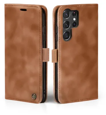 Produktbild von Handy Hülle für Samsung Galaxy S23 Ultra Klapphülle Bookcase Flip Cover Handy Tasche Etui Farbe: Hellbraun
