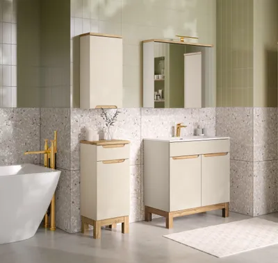 Produktbild von Badmöbel Set 4-tlg Badezimmerset DEVI Cashmere Schrank 80cm inkl. Waschtisch 80 cm