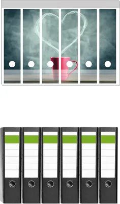 Produktbild von Wallario 6 Stück breite Ordner inkl. Klebeetiketten mit Motive Tasse mit Kaffee - herzförmiger Dampf -  Set mit Rückenschildern / Ordnerrücken Stickern