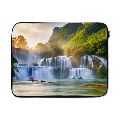 Produktbild von MuchoWow® Laptop Hülle 17 Zoll Laptoptasche Wasserfall - Pflanzen - Sonne - Wasser - Natur - Zipper - Schutzabdeckung