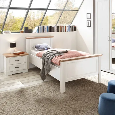 Produktbild von Schlafzimmer Set 2-teilig Bett 100x200cm Pinie weiß mit Eiche JÜLICH-77