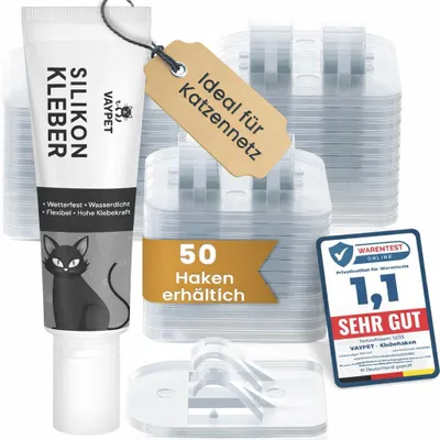 Produktbild von VAYPET 50 Klebehaken transparent & 1x Silikonkleber zur Befestigung Lichterkette