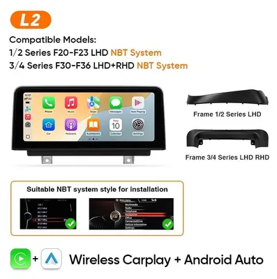 Immagine prodotto di CarPlay, sistema multimediale, supporto touchscreen, controllo del volante, compatibile con BMW Serie 1 (F20, F21, F23) e Serie 3 (F30, F31, F32), Serie 1, 2, 3 e 4 con sistema NBT